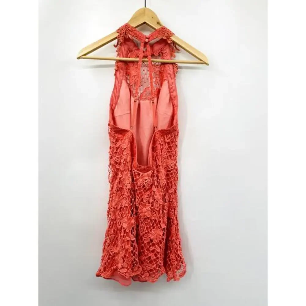 Free people Pink‎ Embroidered Lace Backless Mini Dress party collection - Picture 3 of 6